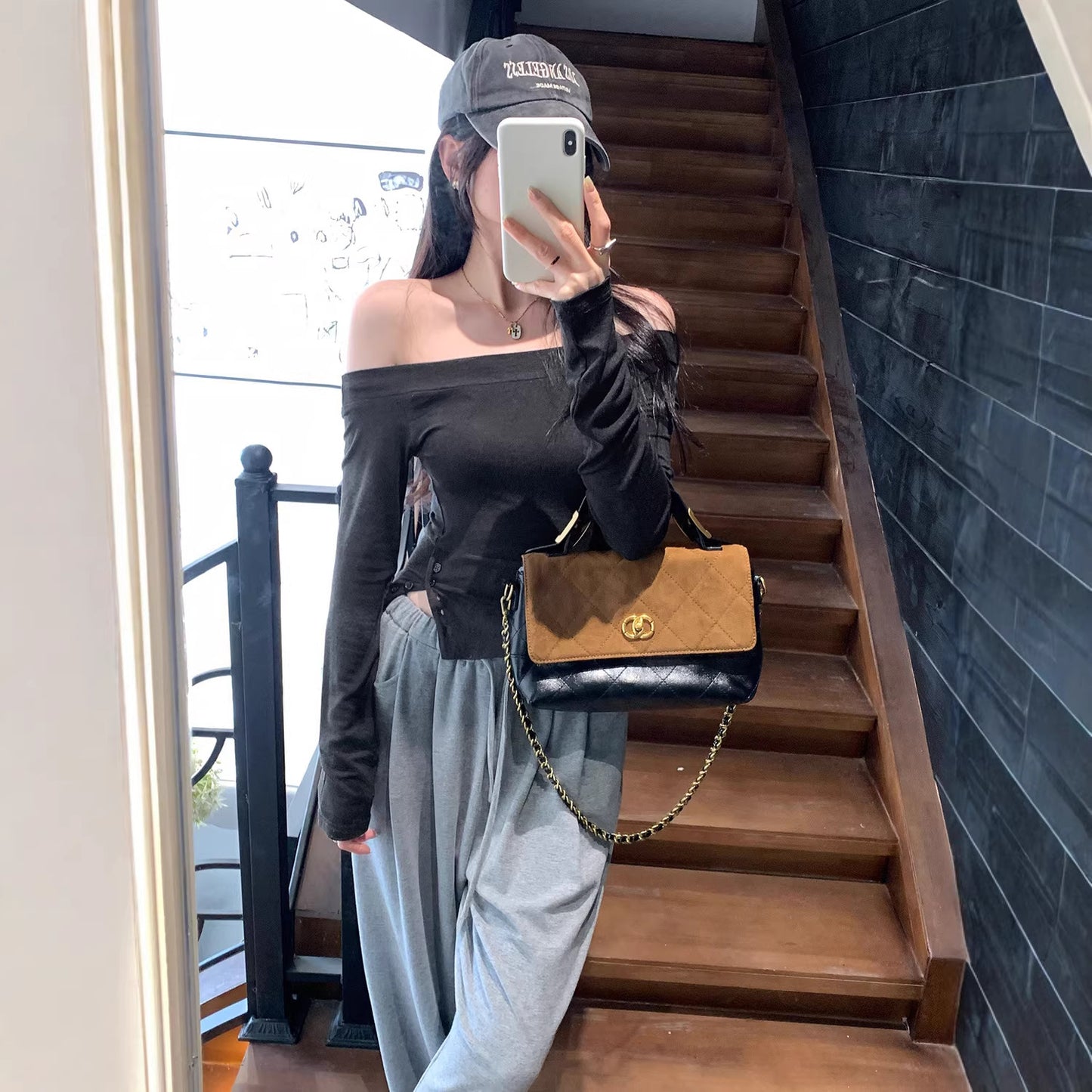 Pink Off-Shoulder Fitted Long Sleeve T-Shirt for Women