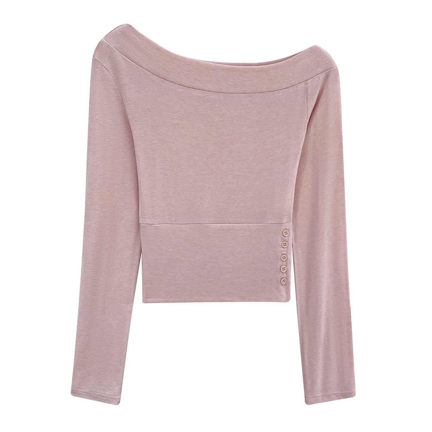 Pink Off-Shoulder Fitted Long Sleeve T-Shirt for Women