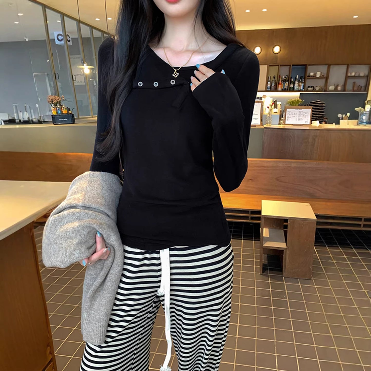 Faux Two-Piece Double-Sided Fleece Basic Shirt for Women