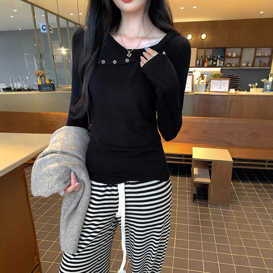 Faux Two-Piece Double-Sided Fleece Basic Shirt for Women