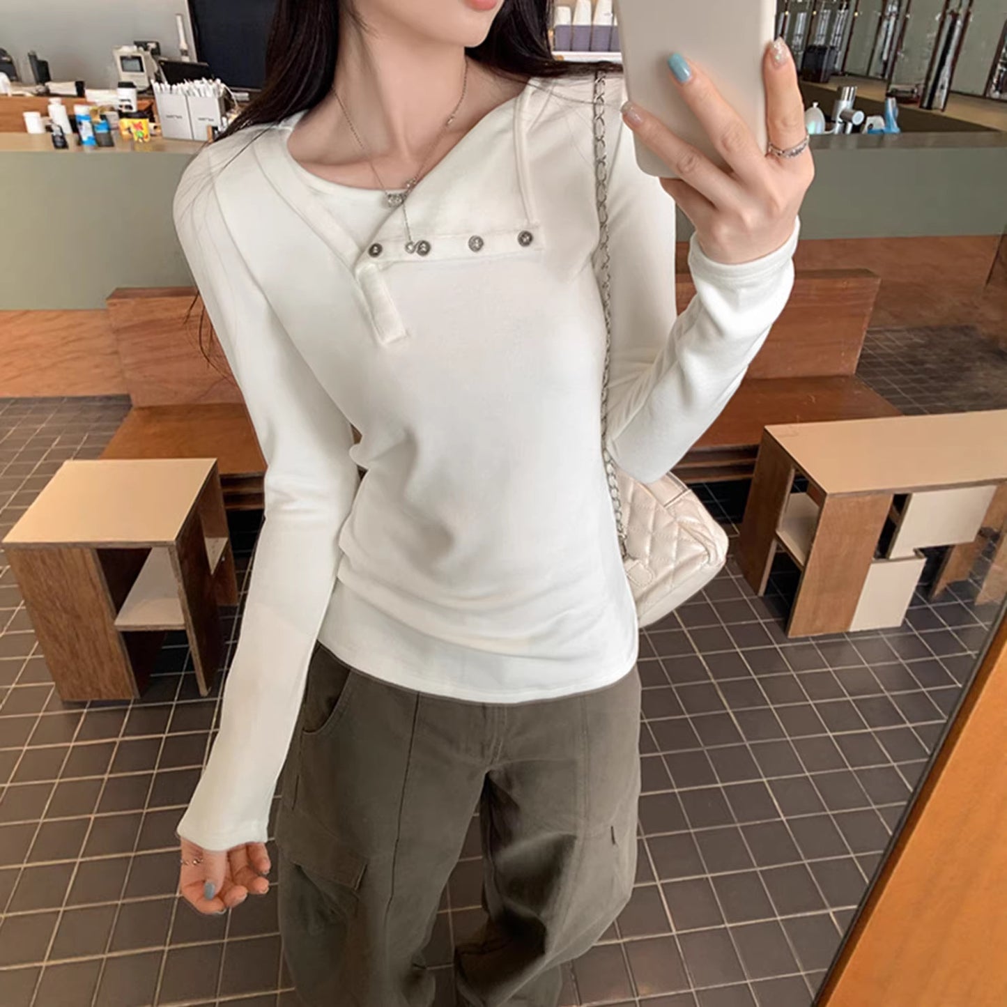 Faux Two-Piece Double-Sided Fleece Basic Shirt for Women