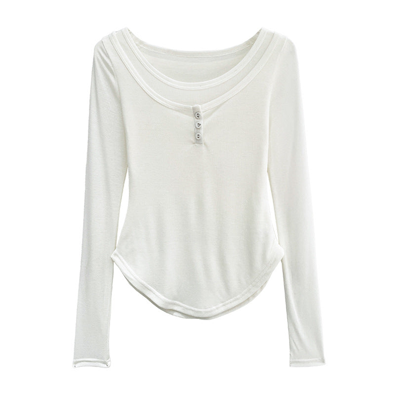 Chiffon Layered White Long Sleeve T-Shirt for Women