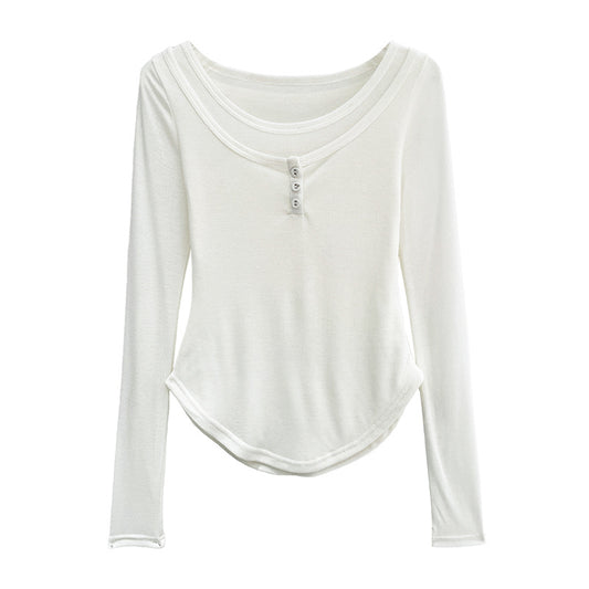 Chiffon Layered White Long Sleeve T-Shirt for Women