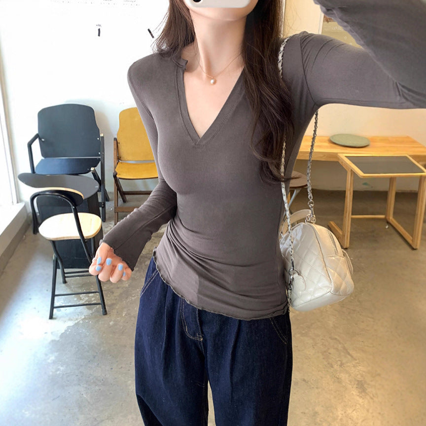 Style V-Neck Slim Fit Long Sleeve T-Shirt for Women