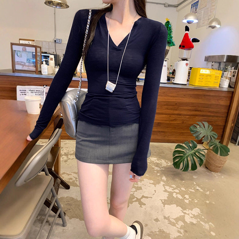 Style V-Neck Slim Fit Long Sleeve T-Shirt for Women