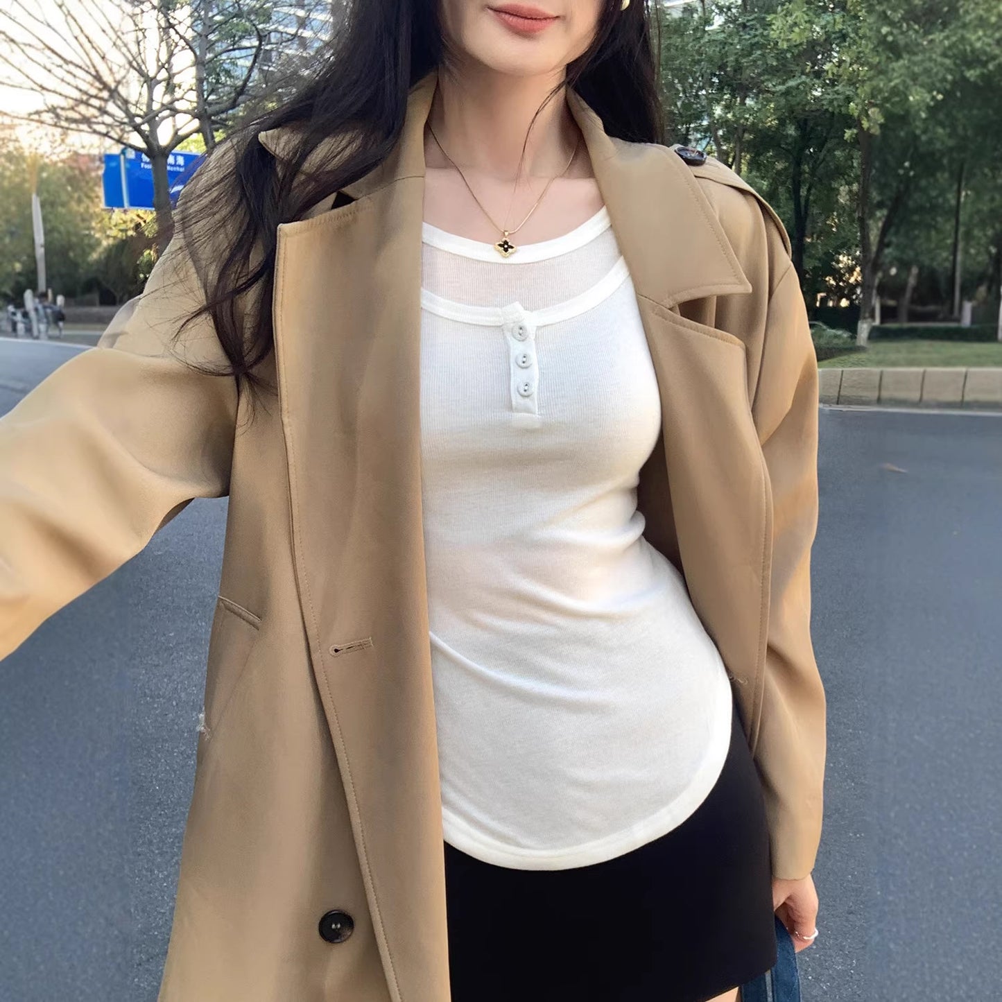 Chiffon Layered White Long Sleeve T-Shirt for Women