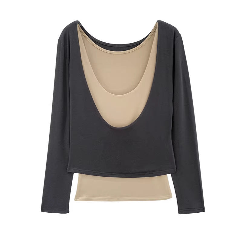 false Two-Piece Long Sleeve T-Shirt for Women