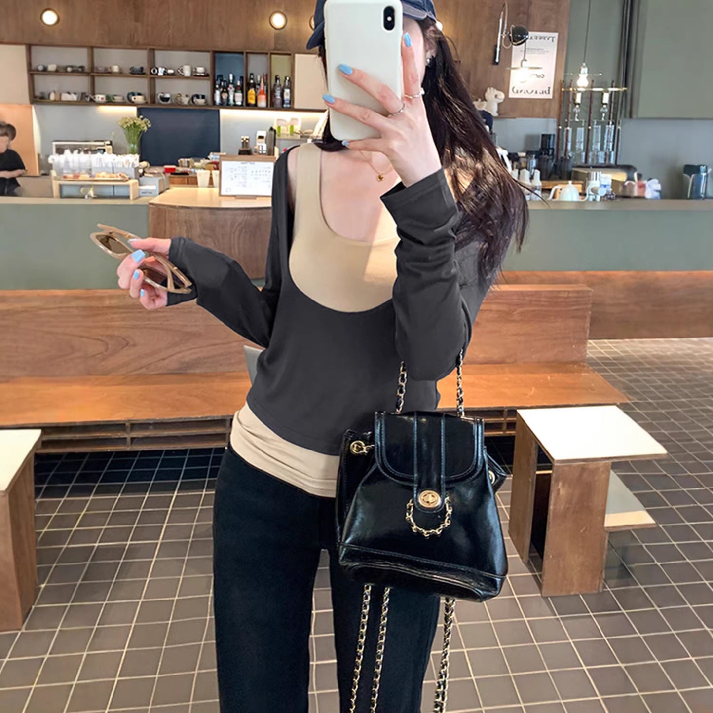 false Two-Piece Long Sleeve T-Shirt for Women