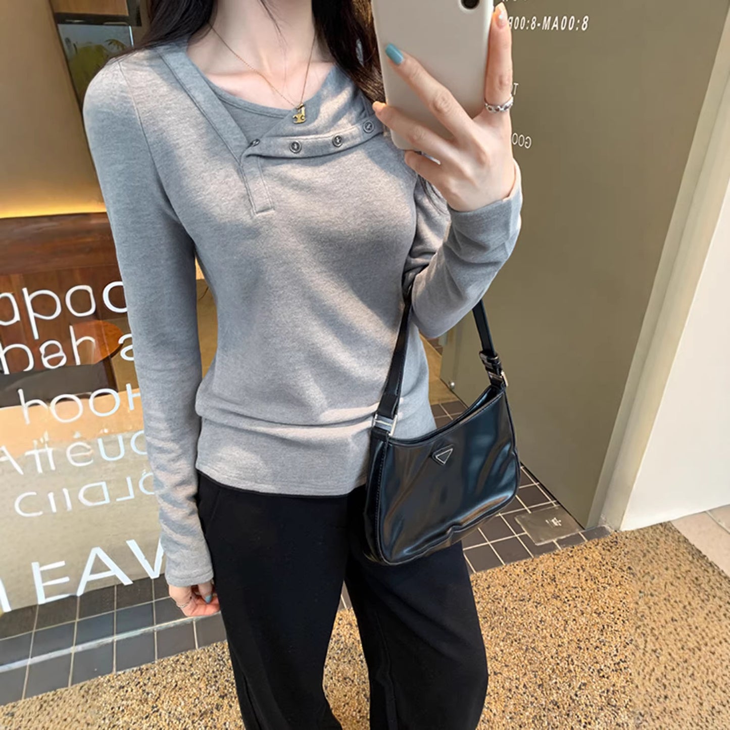 Faux Two-Piece Double-Sided Fleece Basic Shirt for Women