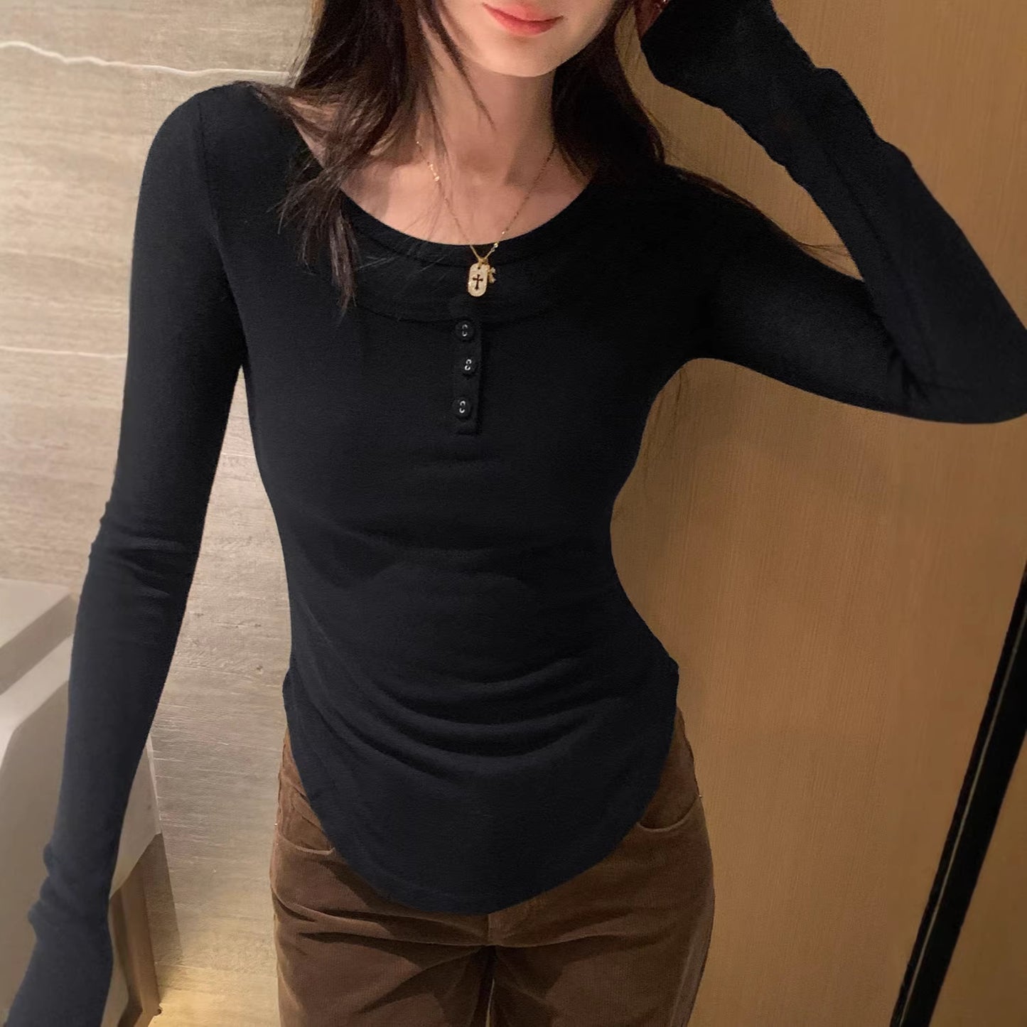 Chiffon Layered White Long Sleeve T-Shirt for Women